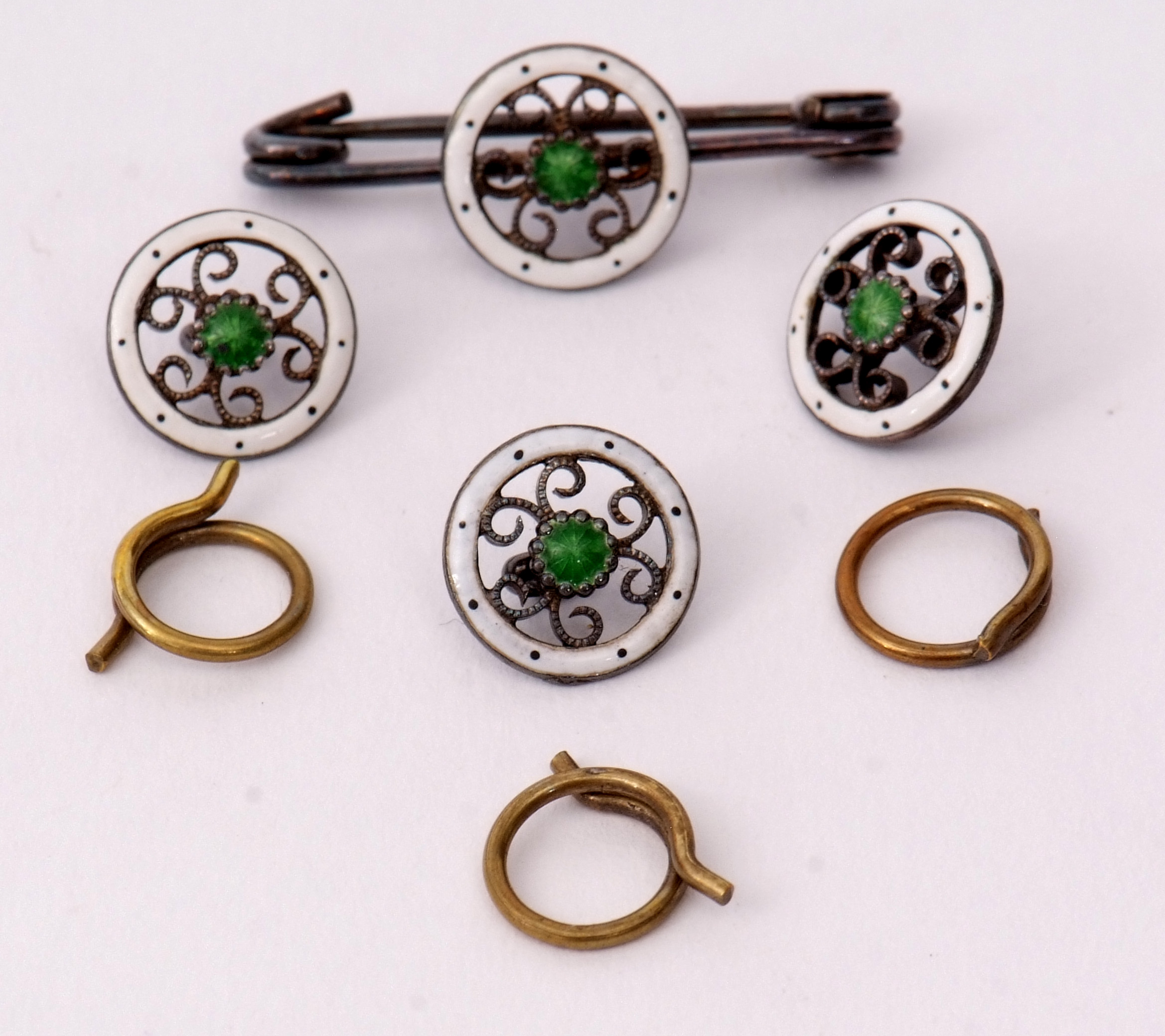 Early 20th century cased set of three unmarked white metal and enamelled waistcoat buttons with - Image 3 of 3