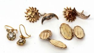 Mixed Lot: to include gilt 925 stamped sun and moon cuff links, pair of white metal engine turned