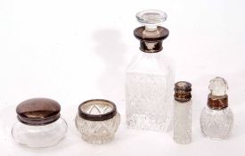 Mixed Lot: comprising silver mounted and clear cut glass small square decanter, silver rimmed open