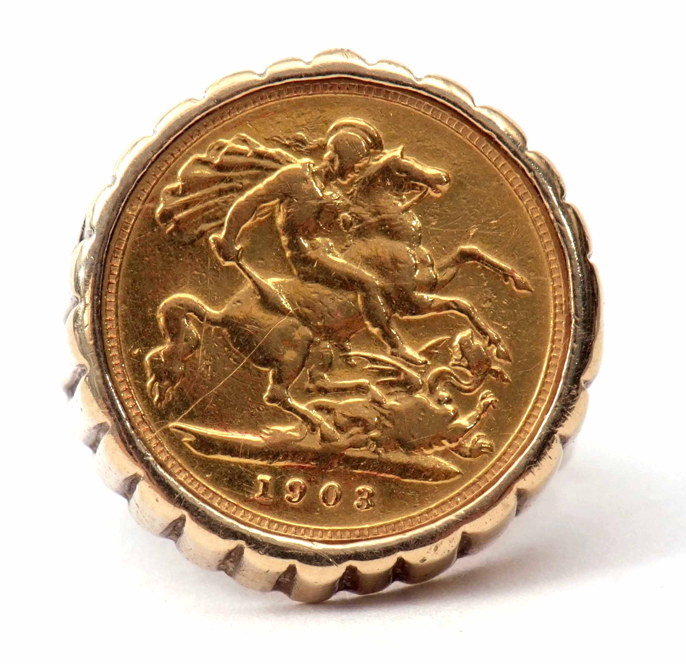 Edward VII half-sovereign dated 1903, mounted in a 9ct stamped textured mount, 12gms gross weight, - Image 2 of 4