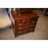REPRODUCTION MAHOGANY BACHELORS TYPE CHEST WITH FOUR FULL WIDTH DRAWERS WITH SWAN NECK HANDLES