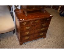 REPRODUCTION MAHOGANY BACHELORS TYPE CHEST WITH FOUR FULL WIDTH DRAWERS WITH SWAN NECK HANDLES