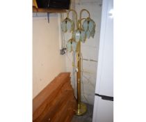 BRASS STANDARD LAMP WITH FIVE TULIP FORMED SHADES