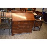 GEORGIAN MAHOGANY DROP FRONTED BUREAU WITH TWO OVER THREE FULL WIDTH DRAWERS RAISED ON BRACKET FEET