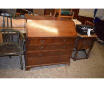 GEORGIAN MAHOGANY DROP FRONTED BUREAU WITH TWO OVER THREE FULL WIDTH DRAWERS RAISED ON BRACKET FEET