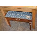 TEAK FRAMED BLUE FLEUR DE LYS UPHOLSTERED TOP STOOL