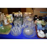 MIXED LOT OF GLASS WARE, WINE GLASSES, GOBLETS, DECANTER ETC