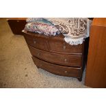 19TH CENTURY MAHOGANY BOW FRONTED TWO OVER THREE FULL WIDTH DRAWER CHEST WITH RINGLET HANDLES