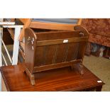 TEAK FRAMED AND BRASS SPINDLED MAGAZINE RACK