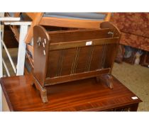 TEAK FRAMED AND BRASS SPINDLED MAGAZINE RACK