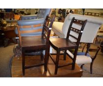 TWO 19TH CENTURY MENDLESHAM DINING CHAIRS WITH HARD SEAT AND RAIL AND BALL BAR TO BACK