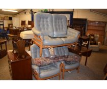 GREY REXINE UPHOLSTERED THREE PIECE SUITE WITH BUTTON BACK SEAT AND ARMS COMPRISING A TWO-SEATER