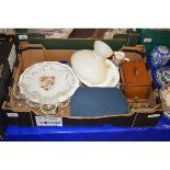 BOX OF MIXED GLASS WARES, PLATES ETC