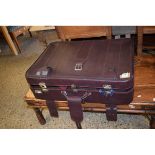 BROWN LEATHER SUITCASE CONTAINING MIXED TIES, JACKETS ETC