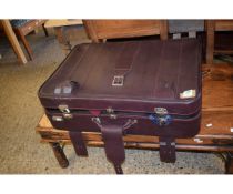 BROWN LEATHER SUITCASE CONTAINING MIXED TIES, JACKETS ETC