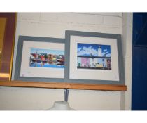TWO FRAMED LEWIS PRINTS OF WALBERSWICK AND LIGHTHOUSE