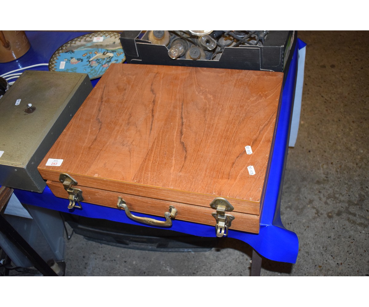 TEAK BOX OF BRASS BAMBOO FORMED CUTLERY