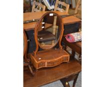 MAHOGANY AND SATINWOOD INLAID DRESSING TABLE MIRROR WITH THREE DRAWERS