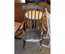 ASH HARD SEATED STICK BACK PARTIALLY PAINTED ARMCHAIR
