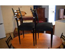 SET OF SIX RETRO EBONISED DINING CHAIRS WITH BLACK UPHOLSTERED SEATS