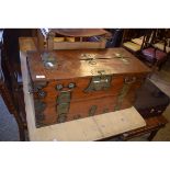 GOOD QUALITY WALNUT DUTCH TABLE TOP BOX WITH FOLD DOWN FRONT AND DECORATIVE BRASS HINGES AND MOUNTS