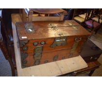 GOOD QUALITY WALNUT DUTCH TABLE TOP BOX WITH FOLD DOWN FRONT AND DECORATIVE BRASS HINGES AND MOUNTS
