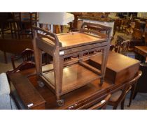 GOOD QUALITY RETRO TEAK TEA TROLLEY WITH REMOVABLE TRAY AND TABLE