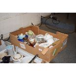 BOX OF PART SET OF COALPORT CAMELOT TEA WARES, MIXED TEA WARES ETC