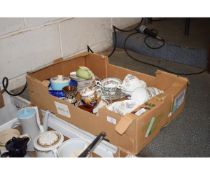 BOX OF PART SET OF COALPORT CAMELOT TEA WARES, MIXED TEA WARES ETC