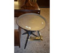 CIRCULAR BRASS TRAY TOP BENARES TABLE ON A TURNED STAND