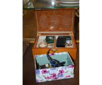 TWO BOXES OF MIXED COSTUME JEWELLERY, WRIST WATCH ETC