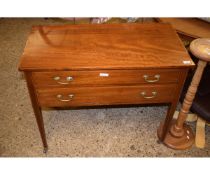 EDWARDIAN MAHOGANY AND SATINWOOD BANDED SIDEBOARD WITH TWO FULL WIDTH DRAWERS ON TAPERING SQUARE