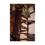 SET OF SEVEN REPRODUCTION SHIELD BACK DINING CHAIRS WITH CREAM DROP IN SEATS AND TAPERING SPADE