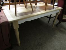 RECTANGULAR BEECHWOOD SEGMENTED TOP KITCHEN TABLE ON TURNED LEGS