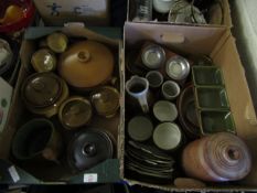 TWO BOXES MIXED STONEWARE KITCHENALIA ETC