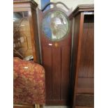 EDWARDIAN SCREEN PANEL WITH CIRCULAR STAINED GLASS PANEL WITH COPPER AND SATIN WOOD INLAY