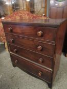 19TH CENTURY MAHOGANY STRAIGHT FRONTED FOUR FULL WIDTH DRAWER CHEST WITH TURNED KNOB HANDLES