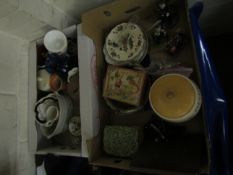 TWO BOXES MIXED CHINA WARES, WILL YOUNG DAMAGED FIGURES, CHINA WARES ETC