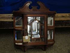 19TH CENTURY MAHOGANY FRAMED WALL MOUNTED CABINET WITH SINGLE GLAZED DOOR WITH OPEN SHELVES EITHER