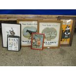 GROUP OF MIXED ADVERTISING ITEMS TO INCLUDE BLACK AND WHITE WHISKEY ETC