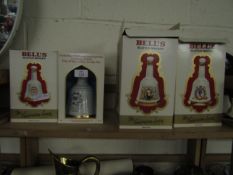 FOUR BOXED BELLS SCOTCH WHISKEY ROYAL COMMEMORATIVE CONTAINERS