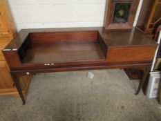 19TH CENTURY CONVERTED SPINET CASE TO A DESK ON TAPERING SQUARE LEGS AND BRASS CASTERS