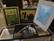 GROUP MIXED HORSE RACING PRINTS, A PRINT OF HIS MASTERS VOICE ETC