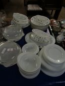 QTY OF PYREX DINNER WARES TO INCLUDE TUREENS, PLATES, SIDE PLATES ETC