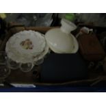 BOX OF MIXED GLASS WARES, PLATES ETC