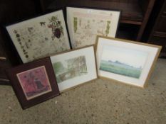 GROUP MIXED PICTURES, A BROUGE PRINT, FRAMED LIMITED EDITION MAP OF CAMBRIDGESHIRE ETC