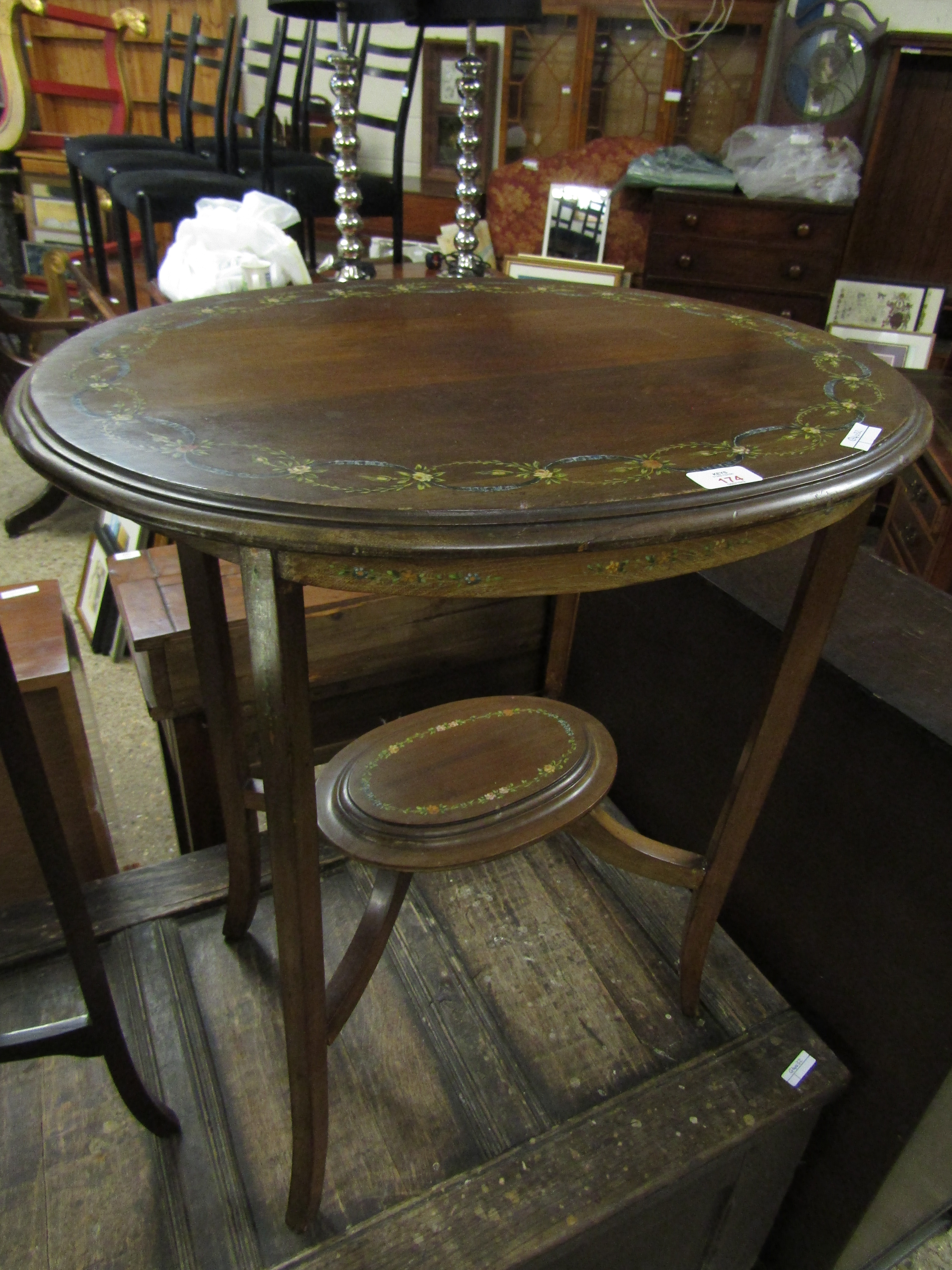 EDWARDIAN MAHOGANY AND GARLAND PAINTED OVAL SIDE TABLE