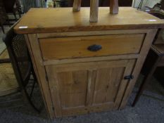 WAXED PINE FRAMED SIDE CABINET WITH SINGLE DRAWER OVER SINGLE PANELLED CUPBOARD DOOR