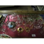 MIXED LOT OF GLASSWARES TO INCLUDE CONICAL GLASSES, LEAF DISH, PRESERVE POT ETC