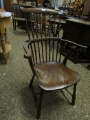 19TH CENTURY ELM HARD SEATED STICH BACK ARMCHAIR